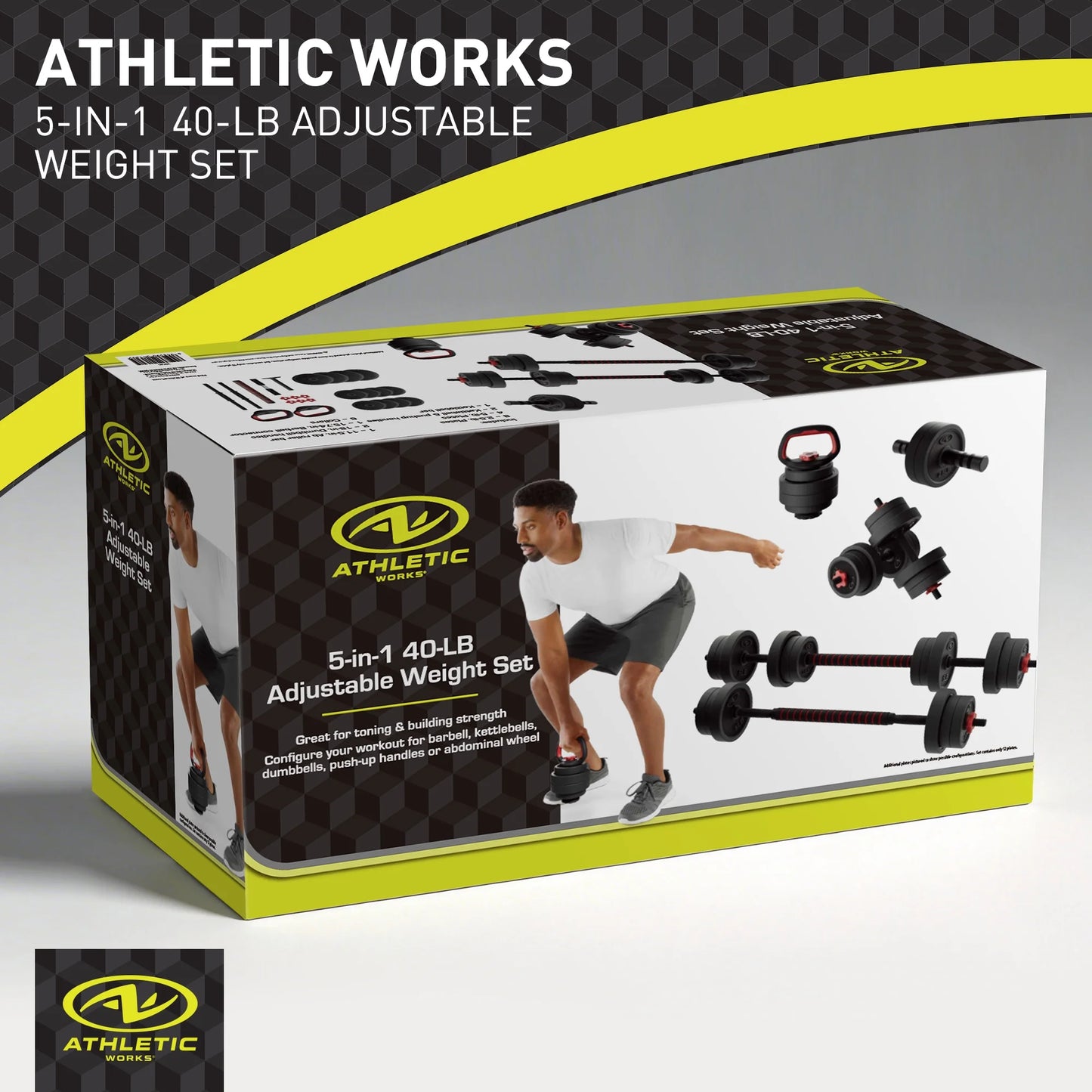 40LB 5 in 1 Adjustable Dumbbell Set , Fitness Exercises for Home Gym, Black, 1-Inch Holes Fit Standard Sized Bar