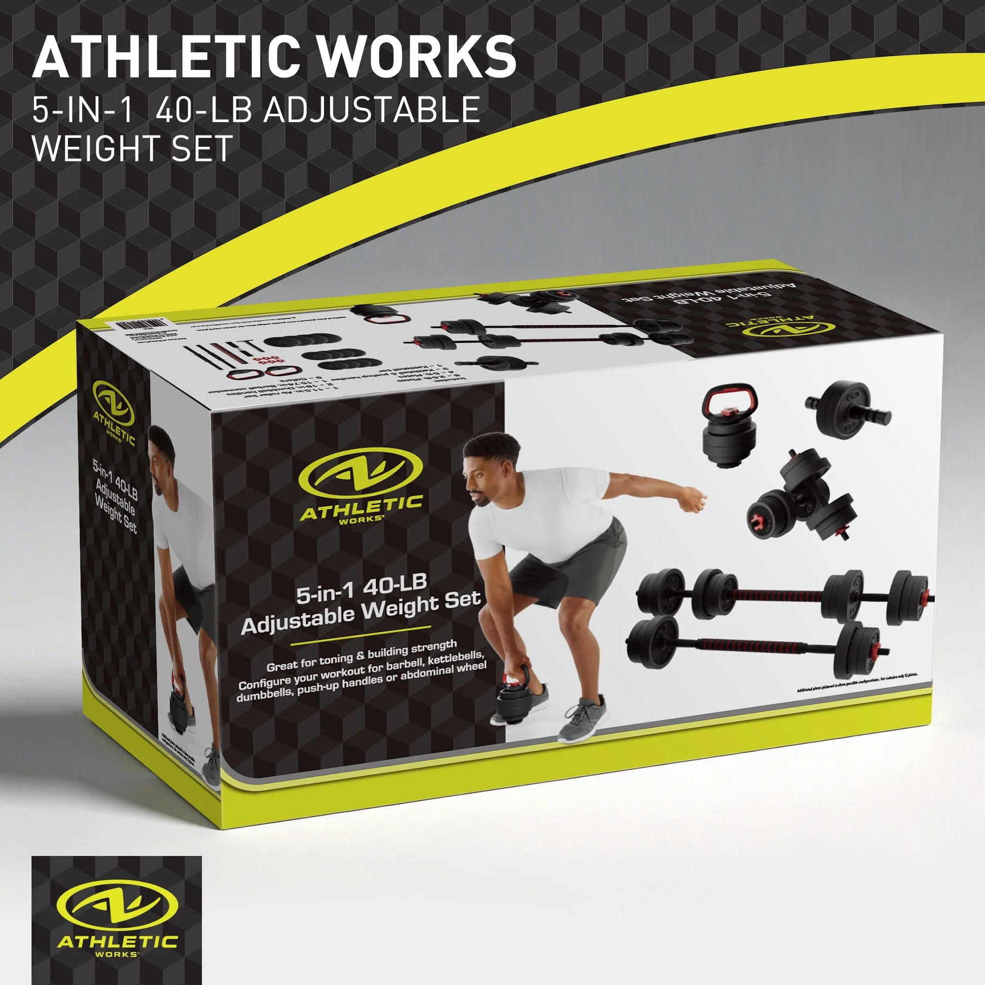 40LB 5 in 1 Adjustable Dumbbell Set , Fitness Exercises for Home Gym, Black, 1-Inch Holes Fit Standard Sized Bar
